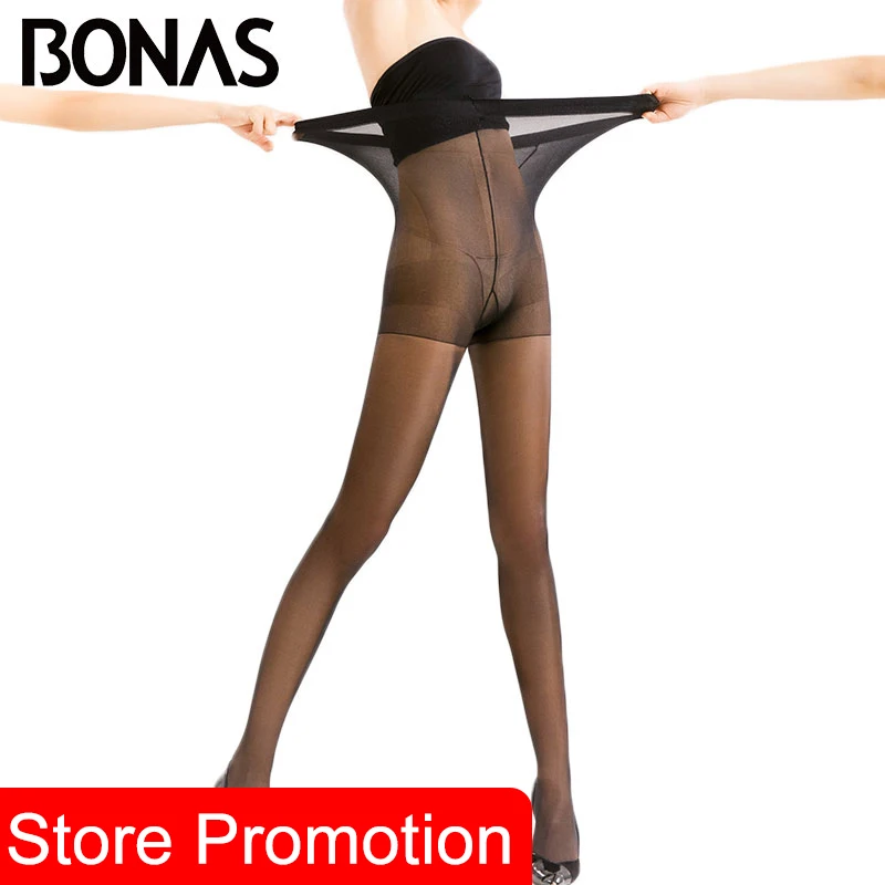

BONAS 10D Ultra-thin Sexy Breathable Tights Women Bright silk Pantyhose Sun protection Nylon Tights Stretchy Slim Stockings
