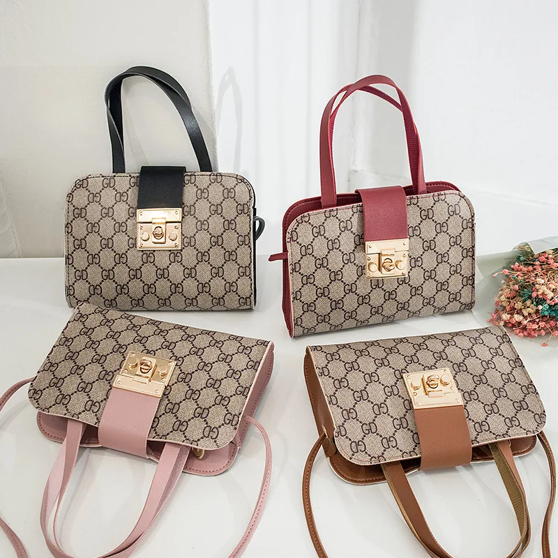

Ladies Bags Korean-style Printed Handbag 2019 Autumn And Winter Large Lock Women's Shoulder Mobile Phone Change Packet