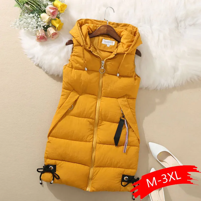 bre Plus size Women Vest Winter Jacket Pocket Hooded Coat Warm Casual Cotton Padded Vest female Slim Sleeveless Waistcoat