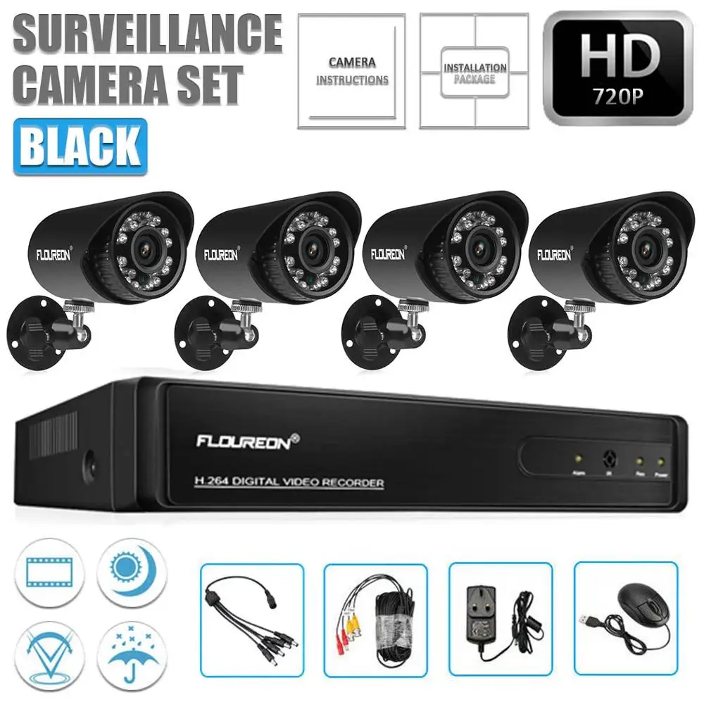 

IPDVR Kit security 4 camera system cctv video recorder hd 4ch security mini motion detection dvr night vision motion sensor 720P