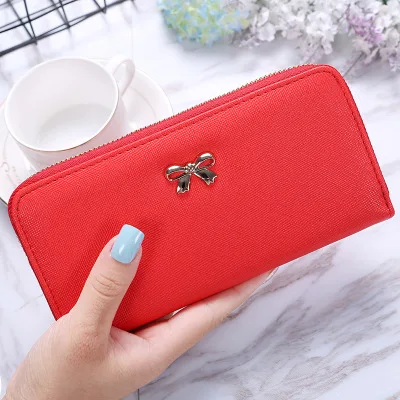 Red(Hand strap) Для женщин кошельки держатель для карт женская обувь с застежкой-молнией и с узором и бантом на тонком монета кошелек длинный клатч кошельки, сумочки известного бренда Carteira Feminina Роскошный кошелек - Цвет: Red(Hand strap)