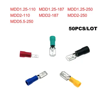 

50pcs Male insulated crimp terminals MDD1.25-110~5.5-250 2.8/4.75/6.3mm Electric wiring terminales connector cable 22-10A.W.G