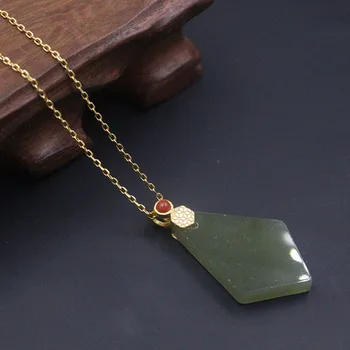 

New Arrival S925 Sterling Silver Necklace Women Luck Jadeite Rhombus with O Chain Necklace 45cm 37x20mm