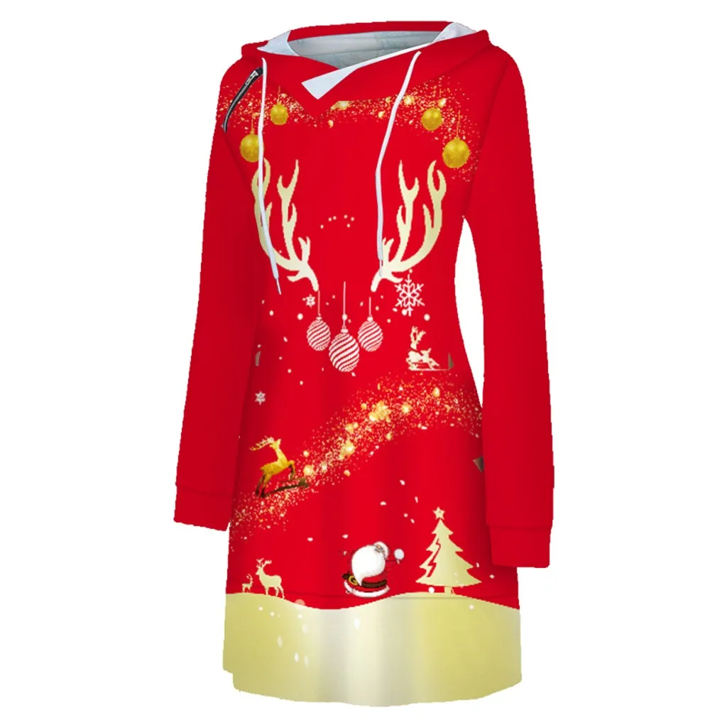 robe hiver femme women dress Leisure christmas dress Print Long Sleeve Zipper Strappy winter dress vestidos ropa mujer sukienki