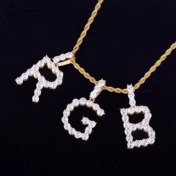 

Zircon Tennis Custom Letters Necklaces & Pendant For Men/Women Gold Silver Color Fashion Hip Hop Jewelry With Free Rope Chain