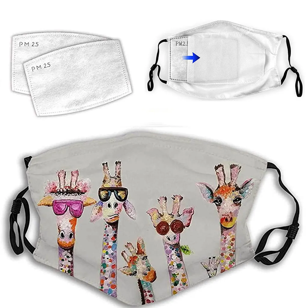Giraffe Mask Adult Fashion Designer Printed Reusable Fabric Facemask cloth Decoration For Face Masks Masque Cotton Reutilisable | Дом и сад