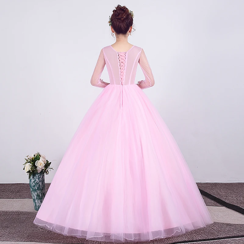 Розовые платья Quinceanera для выпускного вечера вечерние платье золотые длинные рукав с накладной аппликацией танцевальное бальное платье, vestidos De милые платья