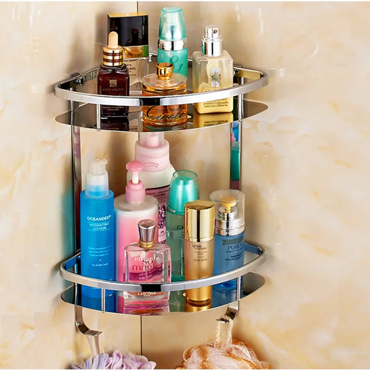 

Shengruijia Bathroom Pendant Second Layer Triangular Storage Shelf Double Layer Corner Storage Rack 304 Stainless Steel Sheet Ba