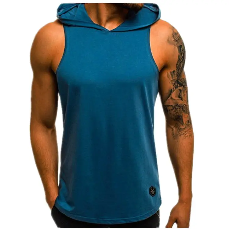 Синий Hombres фитнес толстовки camisetas sin mangas camiseta de culturismo camisa moda Stringer masculino entrenamiento con capucha cha - Цвет: Синий