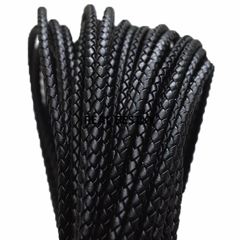 

5m/lot approx 4mm Black Color Round Braided microfiber Leather Cord Rope String For DIY Bracelet and Necklace leather strands