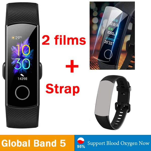 Умный Браслет huawei Honor Band 5, 4, 0,95 дюйма, трекер, умный OLED, для плавания, водонепроницаемый, Bluetooth, фитнес-трекер, сенсорный экран - Цвет: G band5 n 2f n black