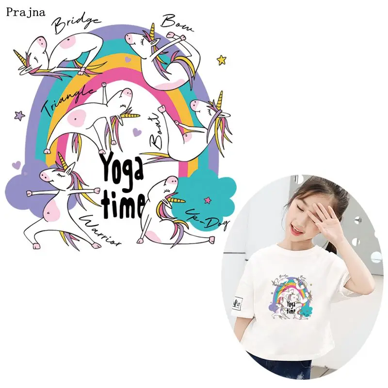 

Prajna Yoga Unicorn Iron On Transfers Vinyl Heat Transfers Cartoon Flamingo Cat Bear Ironing Stickers On Clothes DIY Appliques