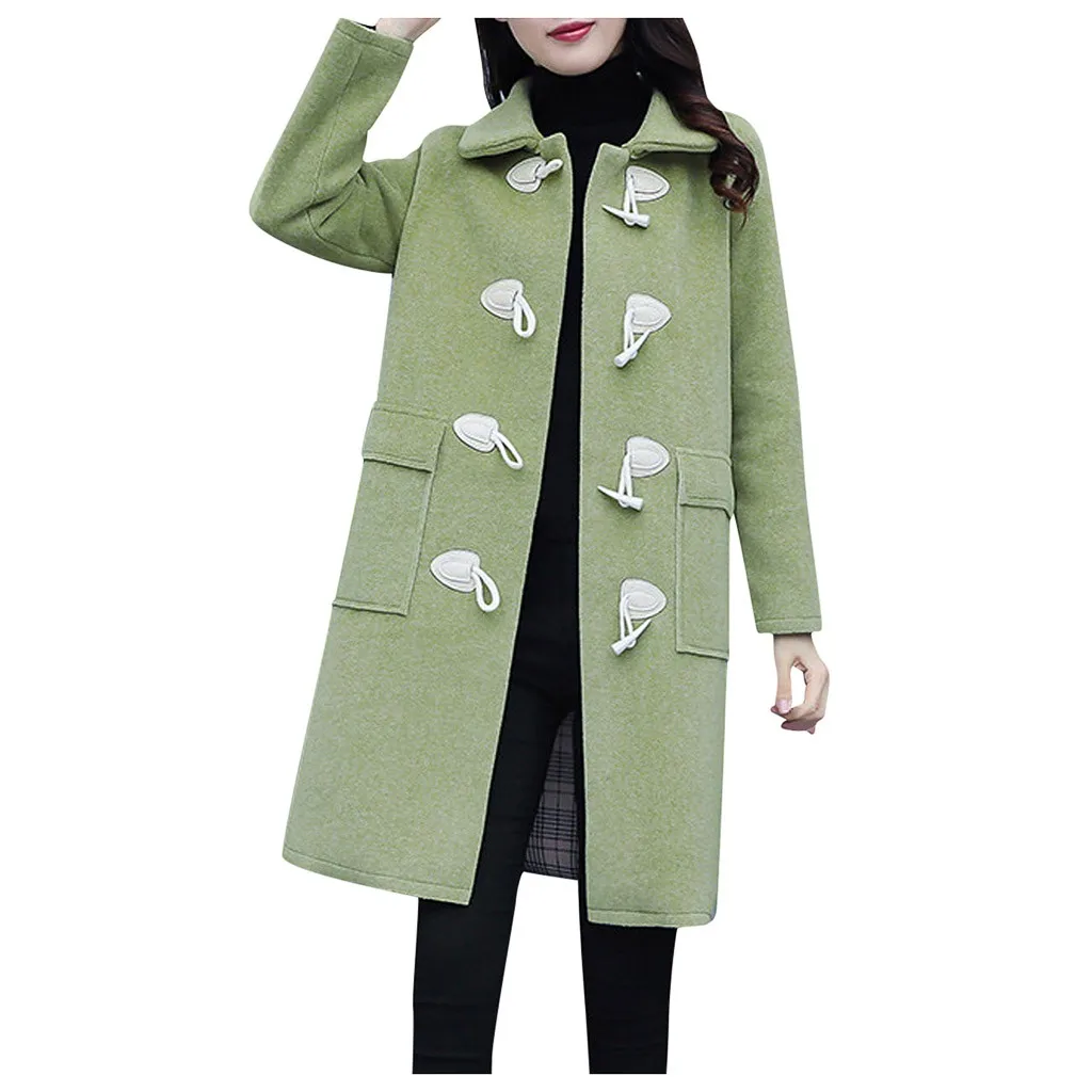KANCOOLD Женское шерстяное пальто с роговой пряжкой осеннее и зимнее Свободное длинное шерстяное пальто с капюшоном женские зимние шерстяные теплые куртки