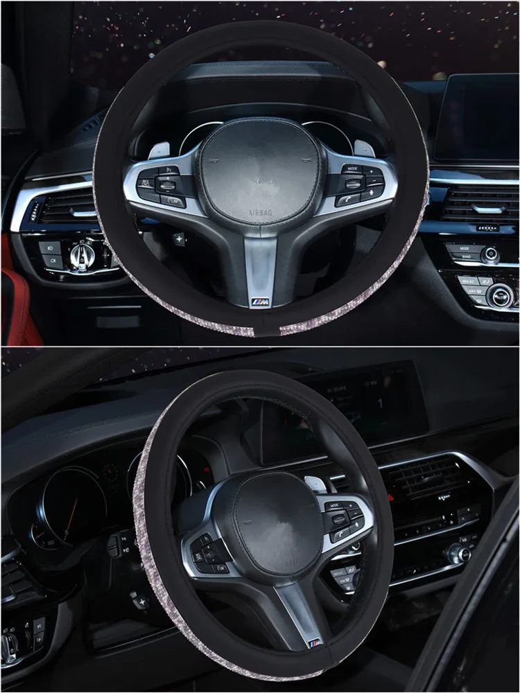 Goedkoop 37 38 Cm Luxe Kristal Auto Stuurwiel Covers Diamond Pu Leather Cover Auto Interieur Accessoires Voor Vrouwen Lady