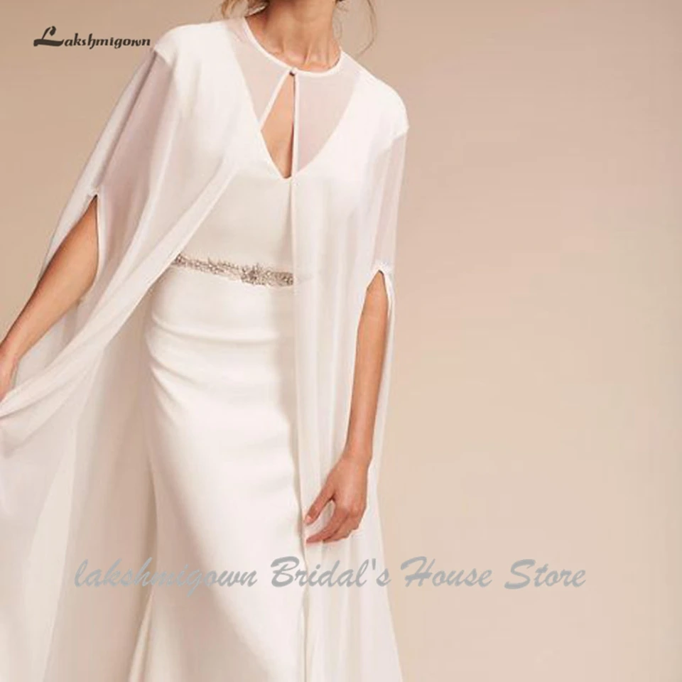 Lakshmigown белые шифоновые длинные свадебные Капри 135 см с круглым вырезом Элегантные винтажные осенние Свадебные накидки болеро, свадебные аксессуары