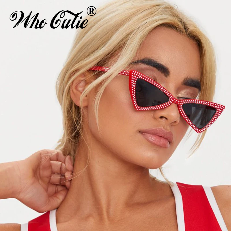 WHO CUTIE 2018 красные треугольные солнцезащитные очки кошачий глаз женские брендовые