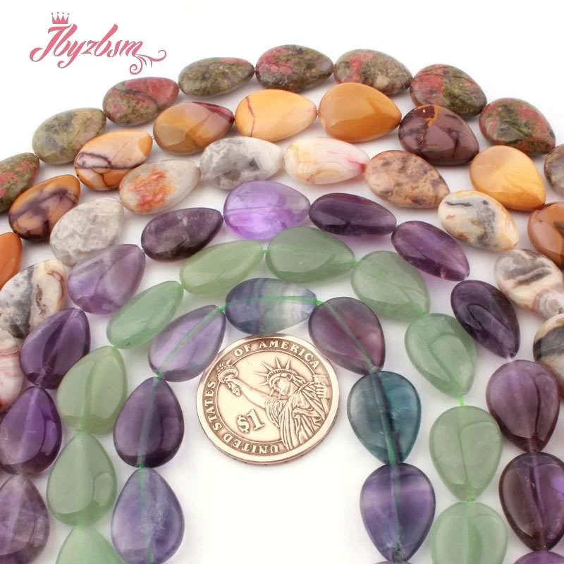 Natural Drop Fluorite Quartz Rhodonite Agates Stone Beads Loose 13x18mm For DIY Necklace Jewelry Making Strand 15