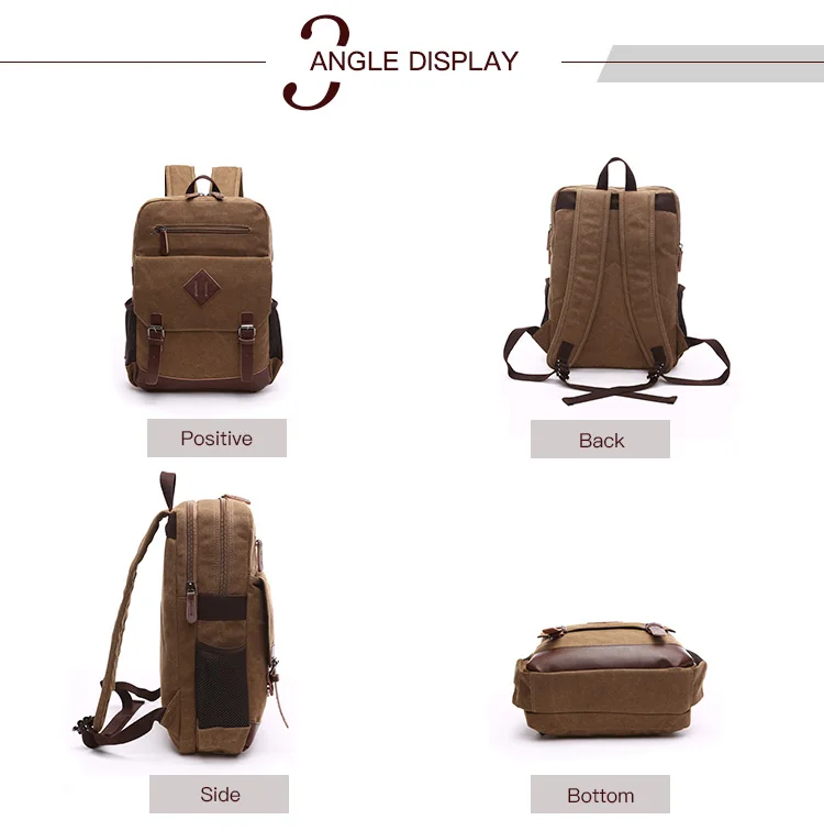 Hot sell solid color men canvas travel bag hiking sports backpack