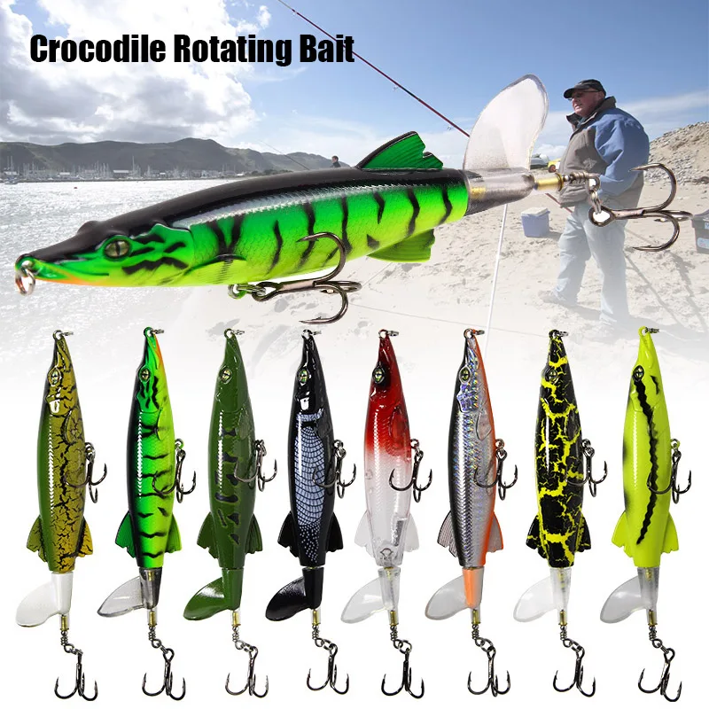  Hot Minnow Fishing Lure Rotating Tail Whopper Popper Topwater Swim Crankbait MVI-ing