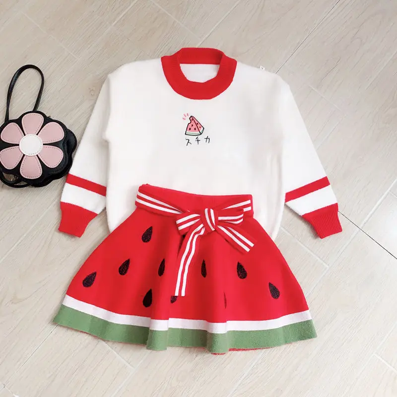 

Toddler Winter Clothes Girls Clothing Korean Fruit Pattern Children Clothes Knit Sweater Girls Set Baby Cute Clothes
