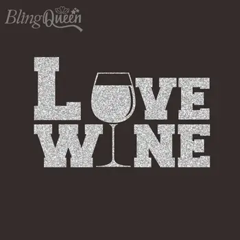 

BlingQueen 12PCS/LOT Love Wine Patches Iron On Transfers Glitter Vinyl Heat Transfers
