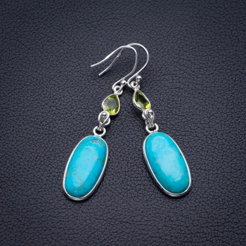 

Natural Turquoise And Peridot Handmade 925 Sterling Silver Earrings 2" D3468