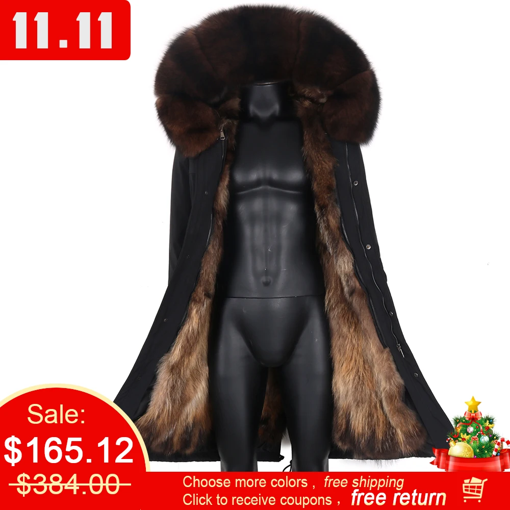 2021 Men Winter Jacket Real Fur X-Long Parka Real Fox Fur Hooded Coat Natural Fur Lining Jacket Man Real Fur Coat Streetwear