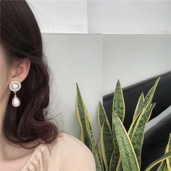 

CH-878 S925 needle Korea Design Stud Earrings Metal Geometric Irregular Circle Teardrop Simulated Pearl Earrings For Women Girl