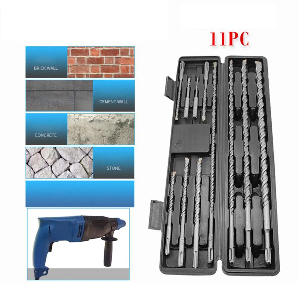 

TWISTER.CK 11Pcs/Set 2 Slots Alloy Drill Bit with Round Shank for Concrete Wall