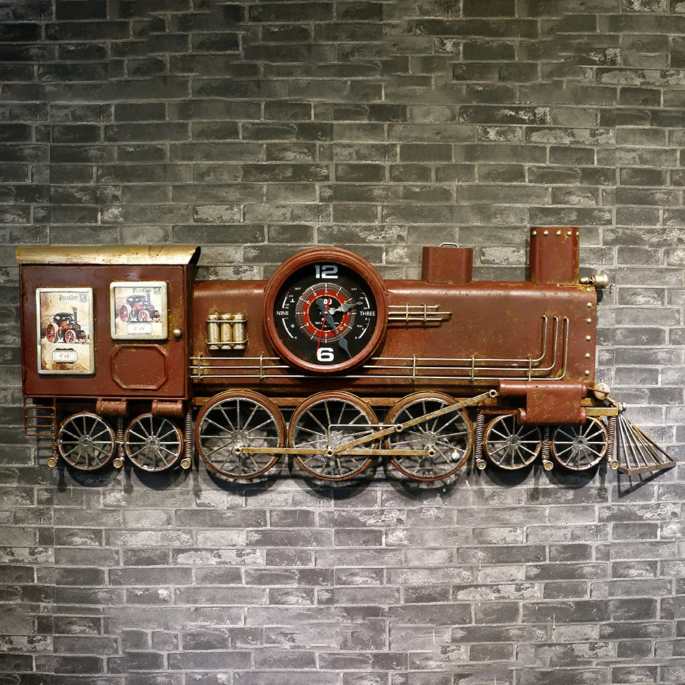 

Nordic Shelf Industry Wind Iron Art Train Clock Small Shop Originality Hanging Ornaments Three-dimensional Wall Decoration