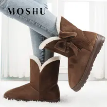 Зимние ботильоны с бантом; женские теплые ботинки на меху; плюшевая обувь для женщин; черные ботинки с бабочкой; botas mujer invierno; женская обувь