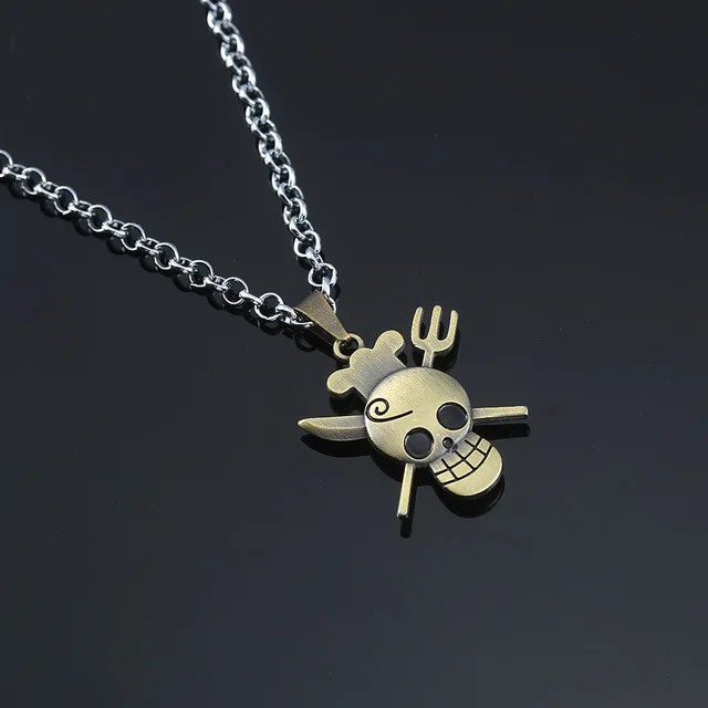 Anime One Piece Metal Necklace Luffy Ace Pirate Skull Hat Pendant Chain Choker Man Cartoon Necklaces Charm Jewelry Collar Gift bronze culian