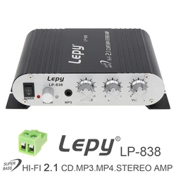 Lepy AMPLIFICADOR DE Radio LP 838 para coche, reproductor de altavoz de graves estéreo de 12V, Hi Fi, 2,1, CD, MP3, MP4, para casa