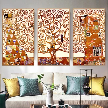 

SELFLESSLY 3 Panels /Set Canvas Painting Gustav Klimt Tree Of Life Wall Pictures For Living Room Wall Art Print Posters Unframed
