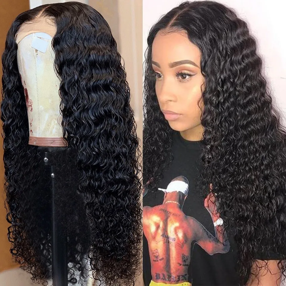 

Deep Wave 4X4 Lace Closure Human Hair Wigs for Black Women Pre Pluck Glueless Indian Remy Curly Lace Front Wigs STRAIGHT HAIR