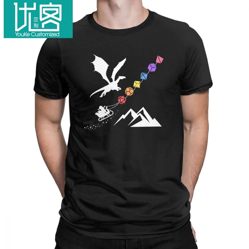 Rainbow Polyhedral Dice Set Men's T Shirt DnD Rainbow Dragons and Dungeons Cotton Short Sleeve Tees Tops Games T-Shirt Clothes