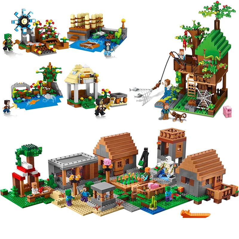 

LGO Compatible Legoinglys Tree House Minecrafted Aminals figures Mechanism Mountain Cave my playmobil world building blocks toys