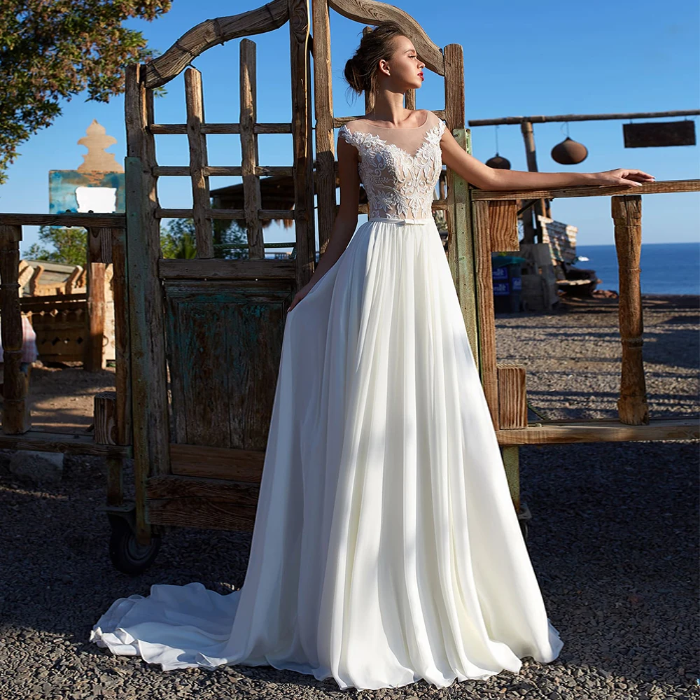 Очаровательные шифоновые Свадебные платья а-силуэта 2021 Прозрачное платье с