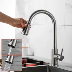 Brushed Kitchen Faucet Extender Sprayer Head Water Filter Single Hole Pull Out Spout Flexible Stainless Hot Cold Mixer Tap