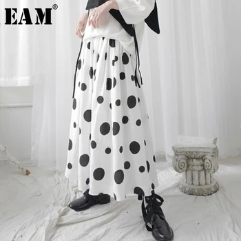 

[EAM] High Elastic Waist White Dot Printed Pleated Temperament Half-body Skirt Women Fashion Tide New Spring Autumn 2020 1T118