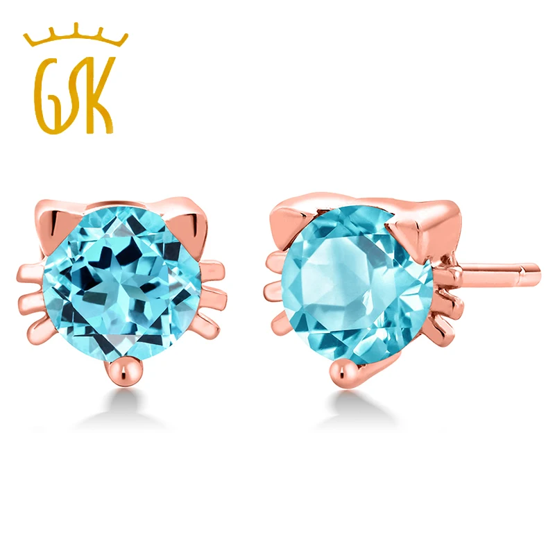 GemStoneKing 1.30Ct 5 мм синий сапфир 18 К Розовая позолота серебряные классические
