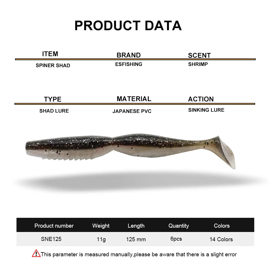 ESFISHING Quality Artificial Bait Spiner Wobbler Shad 100mm125mm For Pike Bass T Tail Jigging Pesca Soft Fishing Lure