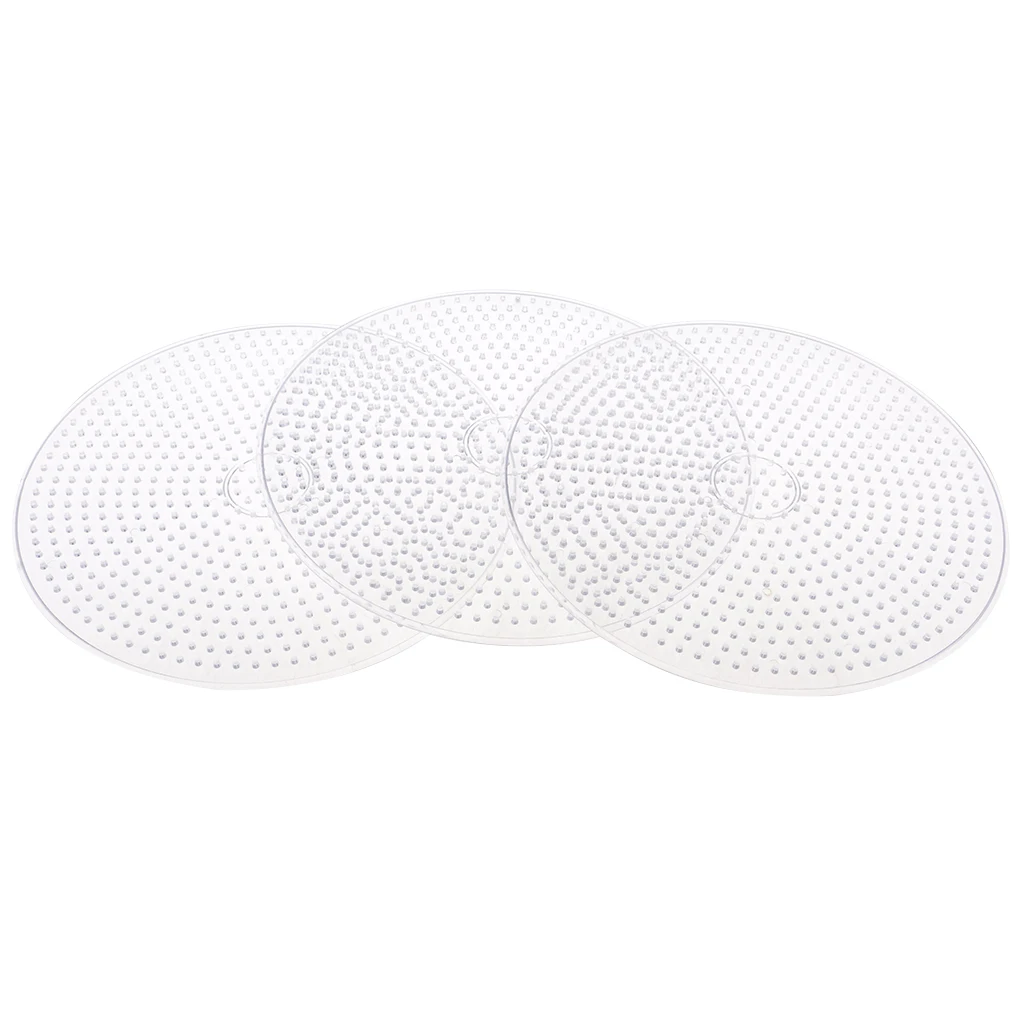 3 Piece 15cm Large Round Fuse Beads Boards Clear Plastic Pegboards Peg Board for Kids DIY Craft Educational Toys