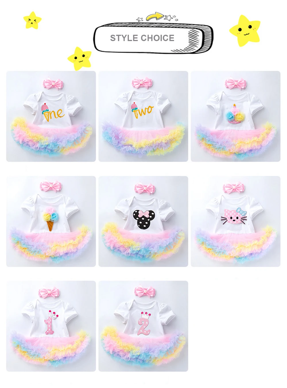 Ice Cream 1 Year Olds Tutu Newborn Cartoon Baby 1st Birthday Set Children's Party Dress Infant Girl Clothes Baby Clothing Newborn