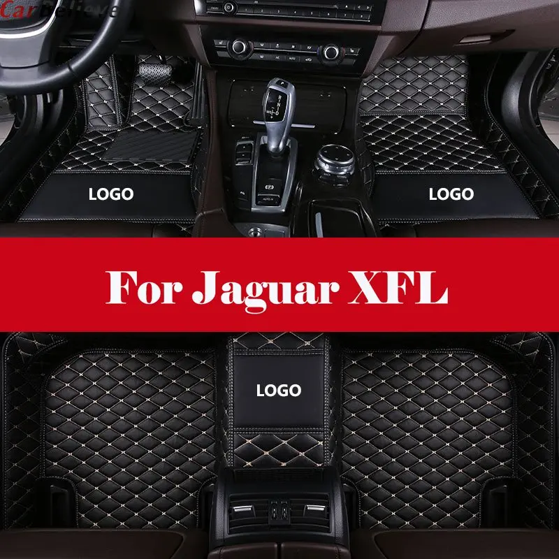 

All Weather Car-Styling Custom Luxury Leather Waterproof Floor Mats Logo Stripe Leather Carpets For Jaguar XFL