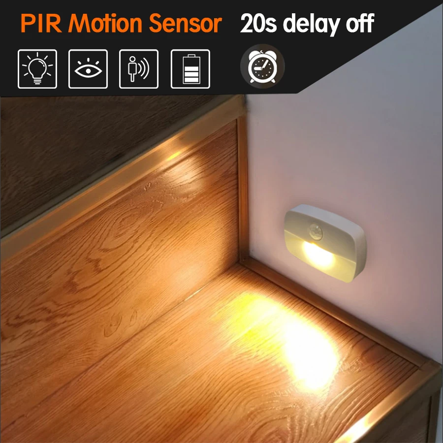 Wireless PIR Motion Auto Sensor Control 6 LED Lamp Night Lights Battery Operated
