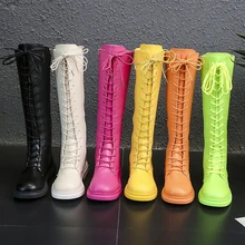 Зимние Сапоги до колена Для женщин модные женские желтый черный, белый цвет кожи обувь без каблуков, модели с молниями повседневная обувь на платформе; женские ботинки на резиновой подошве