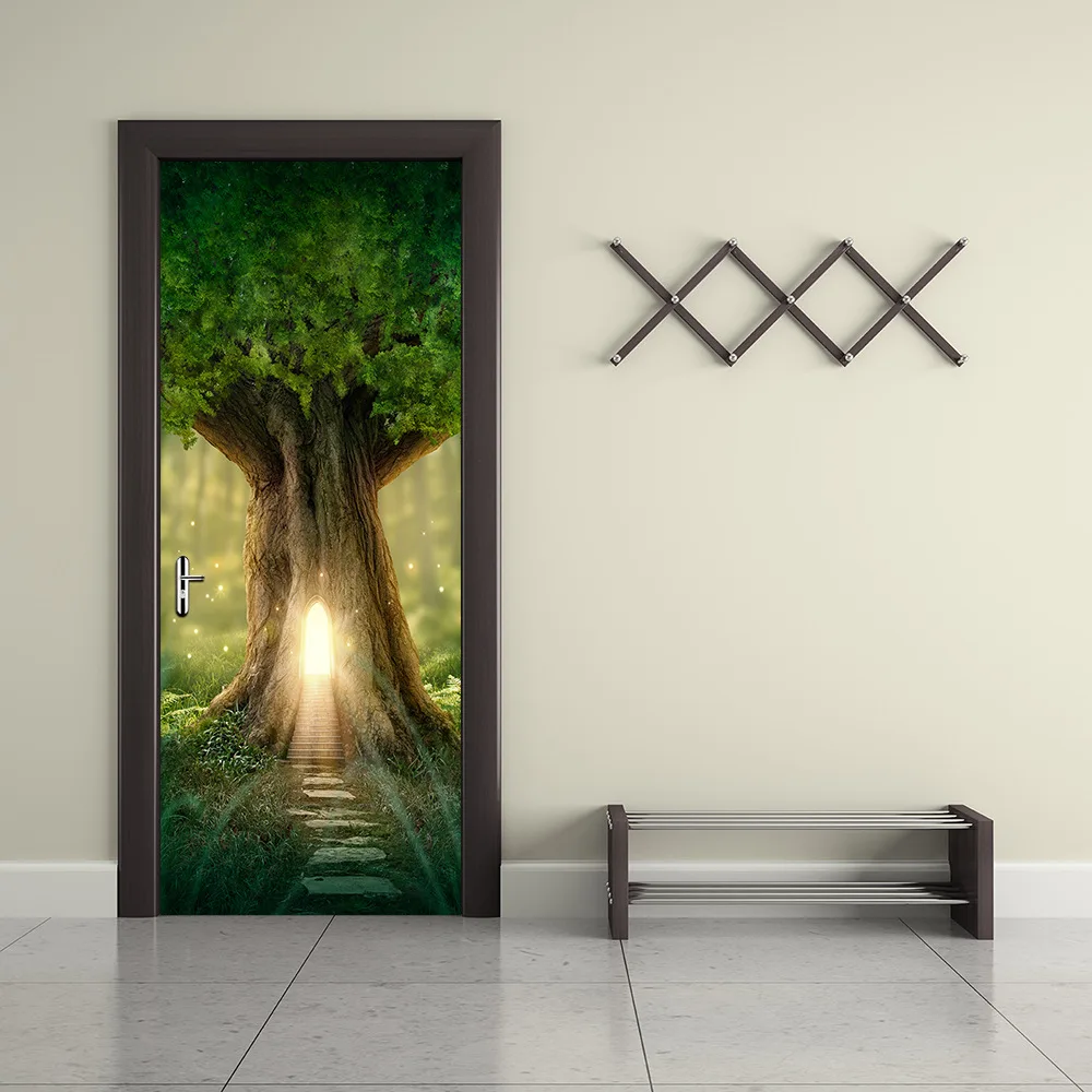 Funlife 3D украшение для двери стикер, фантастическое Дерево DIY самоклеющиеся обои ПВХ водонепроницаемые домашние наклейки на обои, переклеивающиеся декоративные