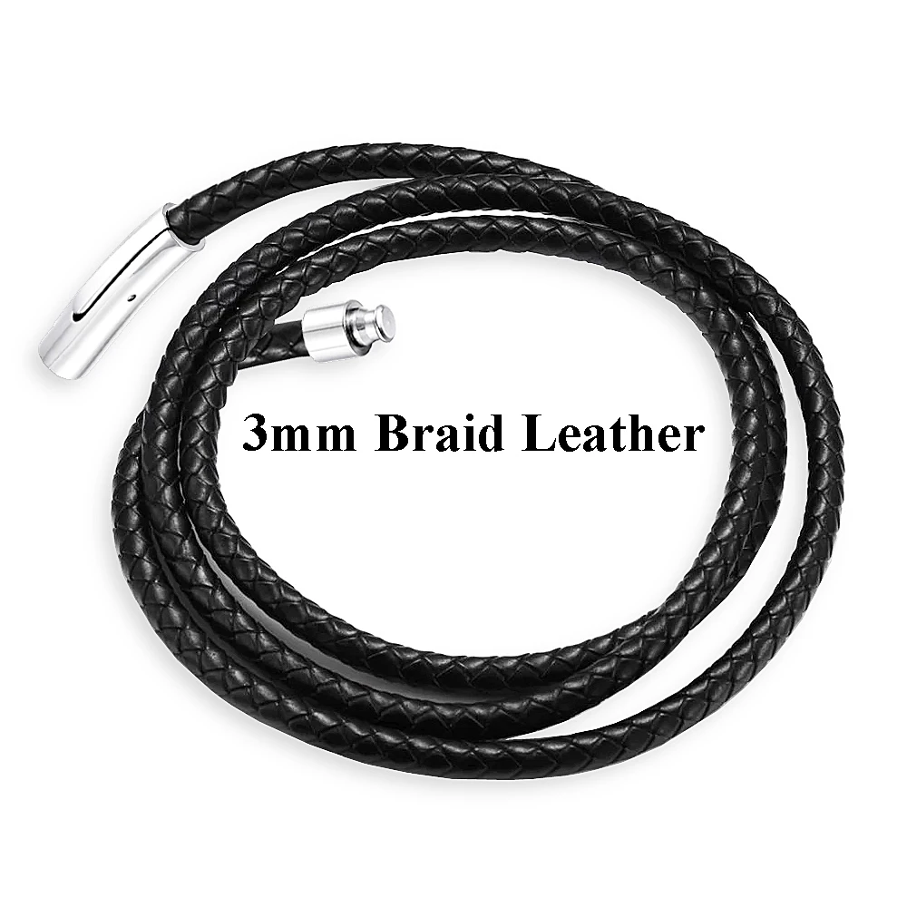 3mm Braided FIREBROS серебро Нержавеющая сталь без выступа застежка 3/4 м черный плетеный шнур из натуральной кожи Цепочки и ожерелья Для мужчин Для женщин колье длинная веревочная цепочка Ювелирные изделия - Окраска металла: 3mm Braided