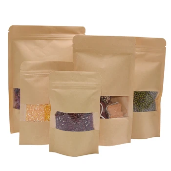 

10Pcs Brown Moisture-proof Reusable Kraft Paper Food Bag Gift Candy Snack Bag Bean Nut Grain Storage Kitchen Wrapping Supplies